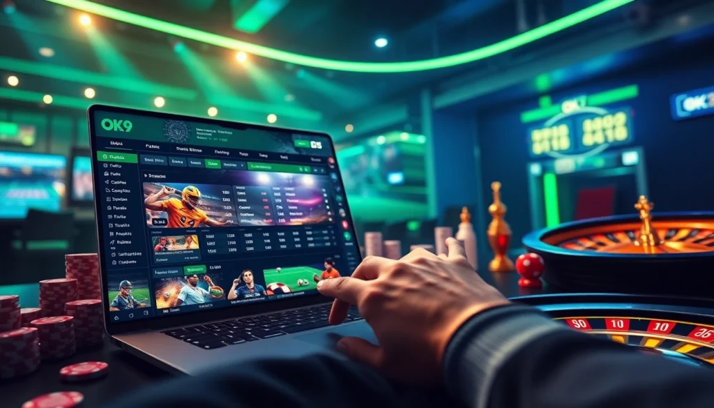 Thrilling action at nhà cái thể thao OK9, showcasing dynamic online betting options and vibrant sports graphics.