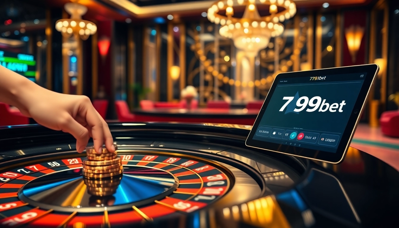 Exciting casino gameplay with 789bet branding visible on a tablet screen and roulette table.