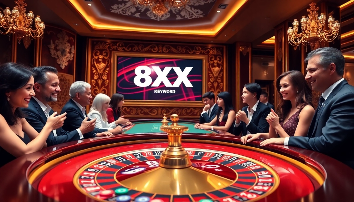 Excited players enjoying a luxurious roulette game with vibrant chips at the casino 8XX.