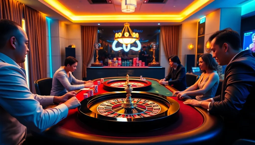 Bàn casino trực tiếp JD88 cho thấy người chơi tham gia vào một ván cược đầy hồi hộp với chip poker và các lá bài.