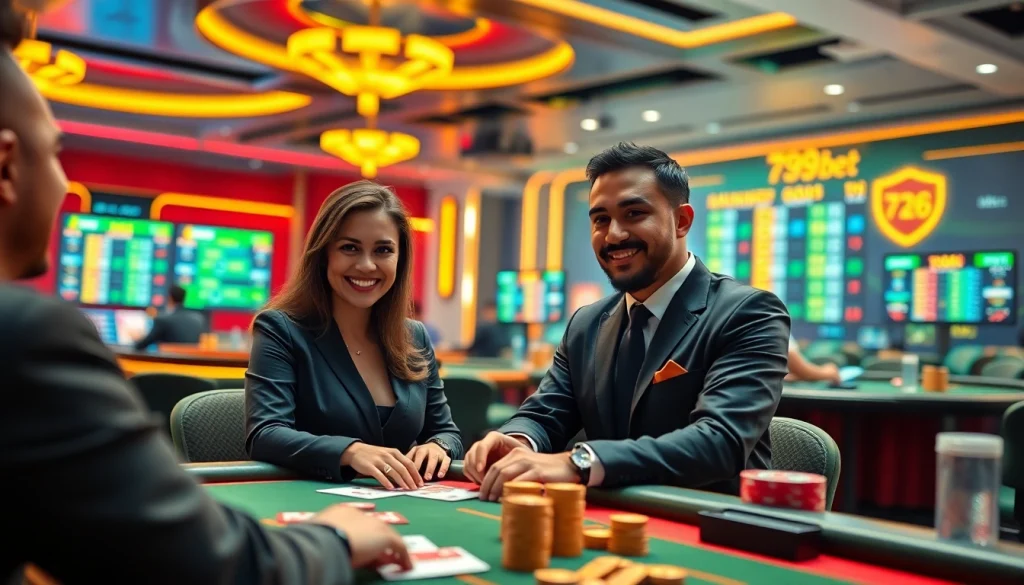 Engaging online gambling scene showcasing 789bet casino activities with dealers and players in action.