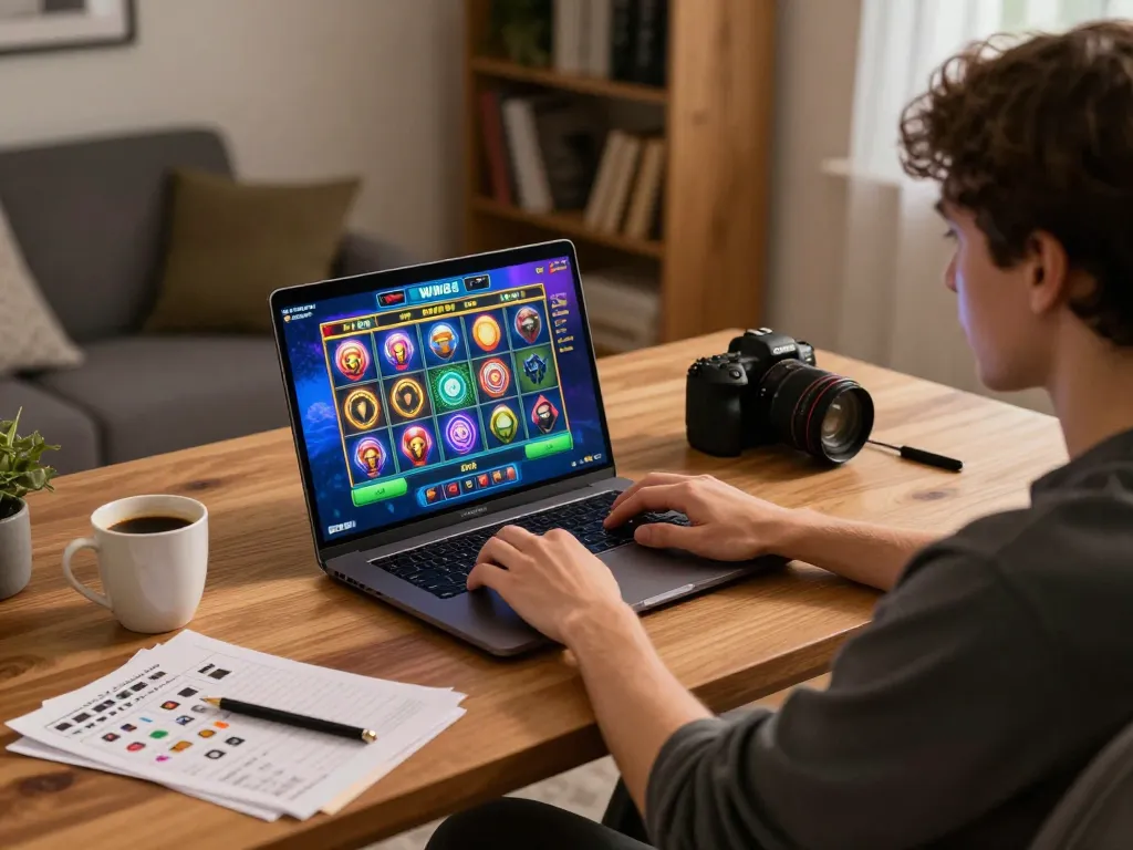 Engaging with slot games on WW88 laptop in cozy home office
