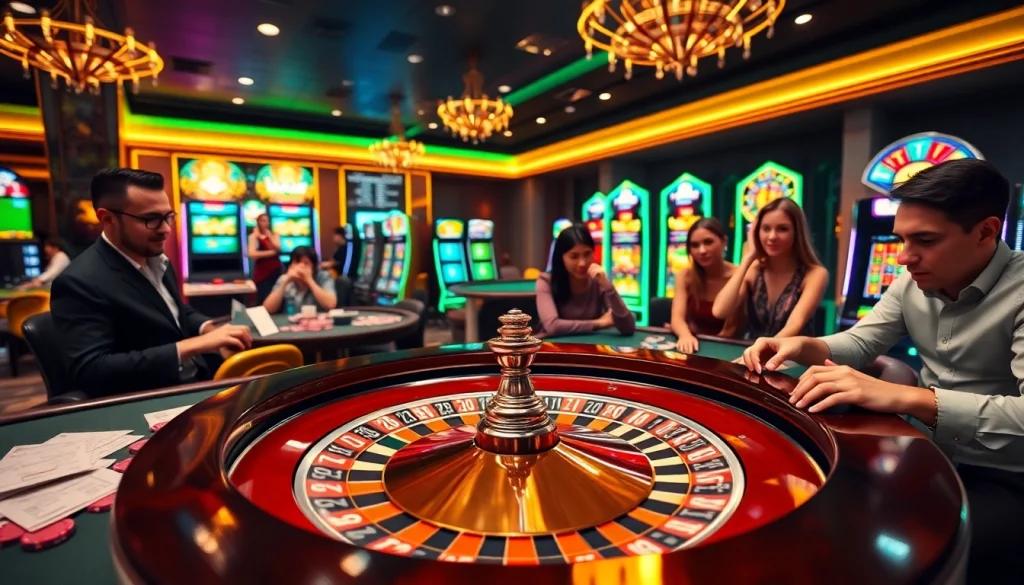 Experience thrilling gaming excitement at GG88 with vibrant roulette and poker scenes.