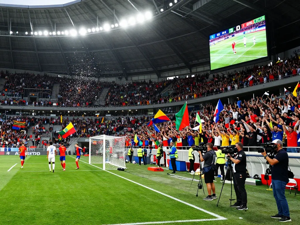 Exciting soccer match atmosphere with fans cheering and players in action on the field, showcasing the passion for 7m soccer.