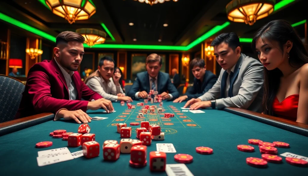 Tài xỉu MD5 table game with dice and poker chips in an exciting casino setting.