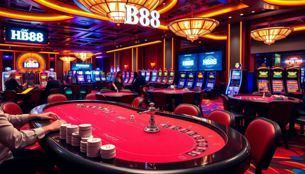 Experience the thrill of HB88 casino games with elegant tables and vibrant slot machines.