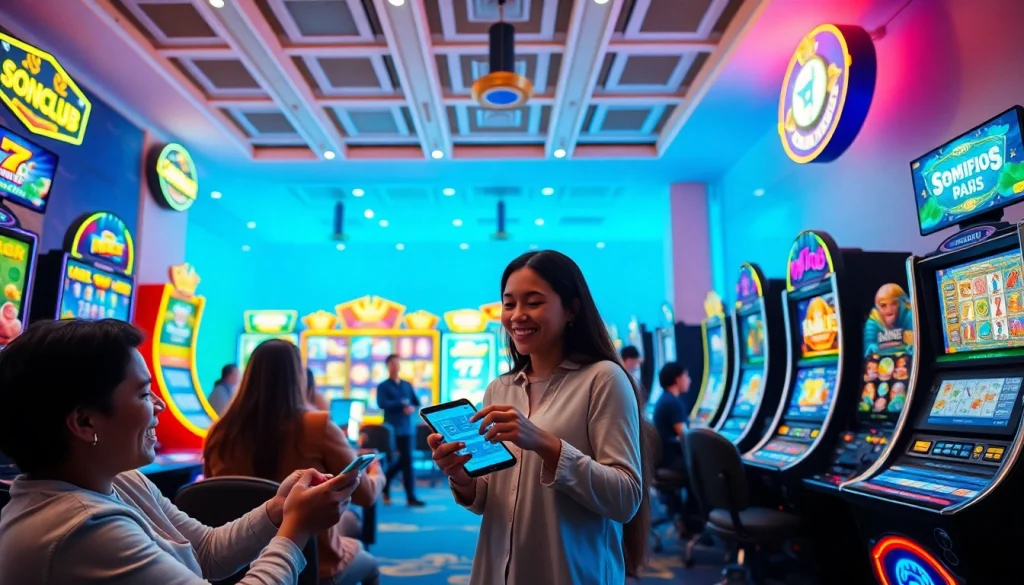 Sonclub gaming experience featuring vibrant players engaging with exciting online games in a modern setup.