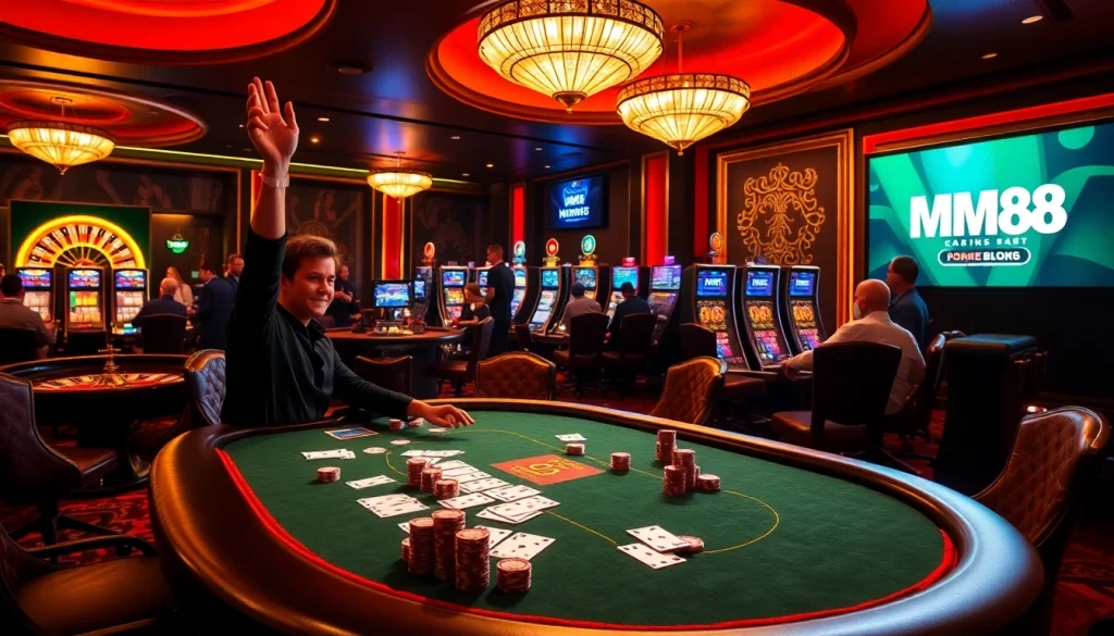 Experience MM88's thrilling poker action and rich casino ambiance with vibrant colors and winning moments.