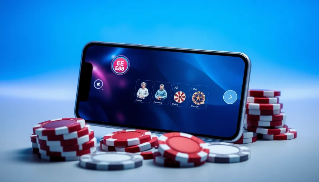 Tải app ee88 on smartphone with vibrant graphics, enhancing mobile gaming experience.