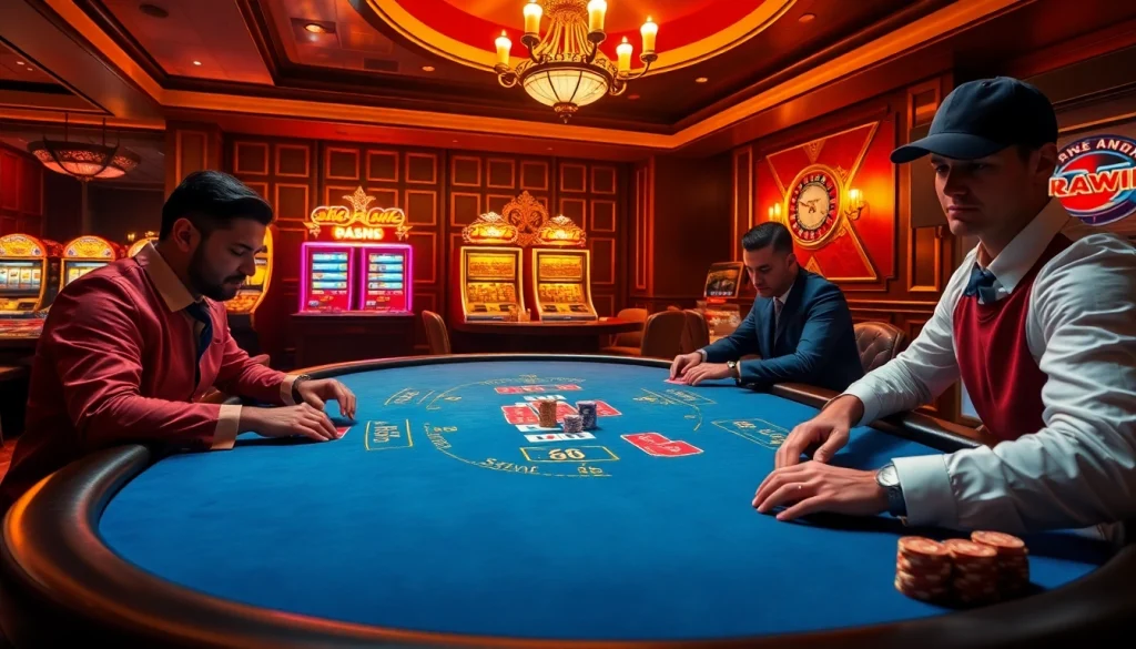 Experience the thrill of high-stakes poker at 56win's luxurious casino table setup.