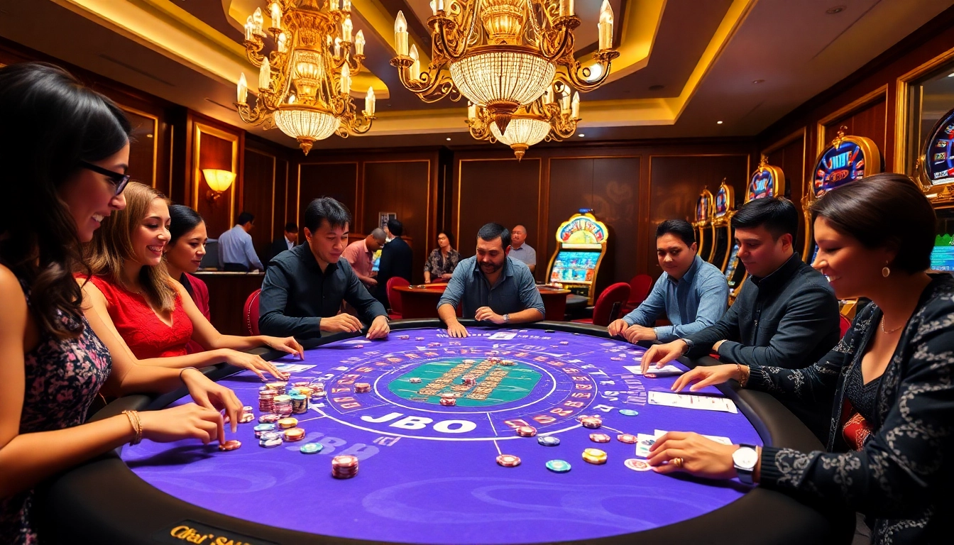 Experience the thrill of gameplay at the JBO casino with vibrant tables and players enjoying their wins.