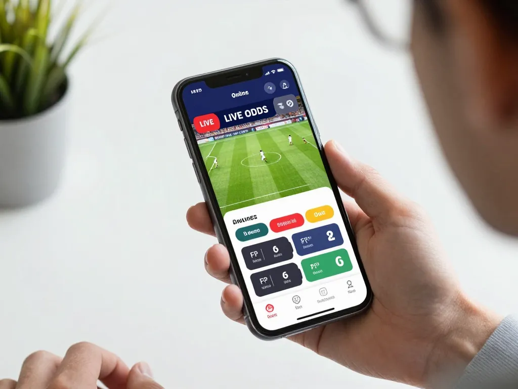 Luck8 betting app displayed on smartphone, showcasing live odds for soccer matches, engaging and modern interface.