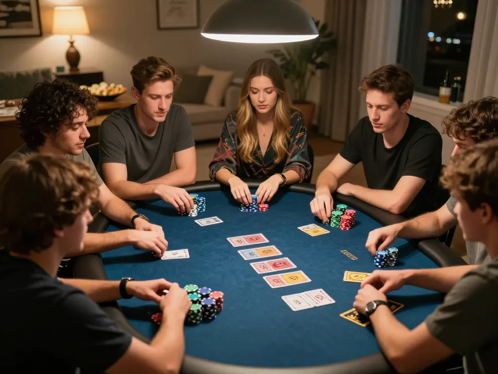 Play poker with friends at home while enjoying snacks and drinks for a fun, engaging vu88 experience.