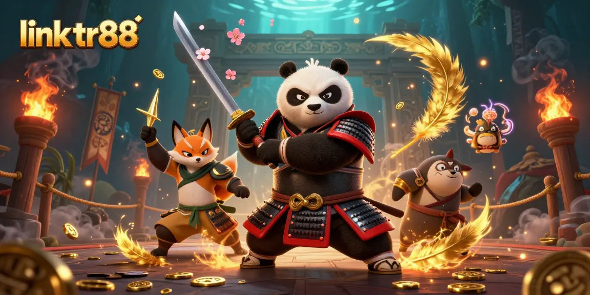Experience the thrill of online betting with link tr88 in a vibrant 3D casino illustration featuring samurai panda and ninja.